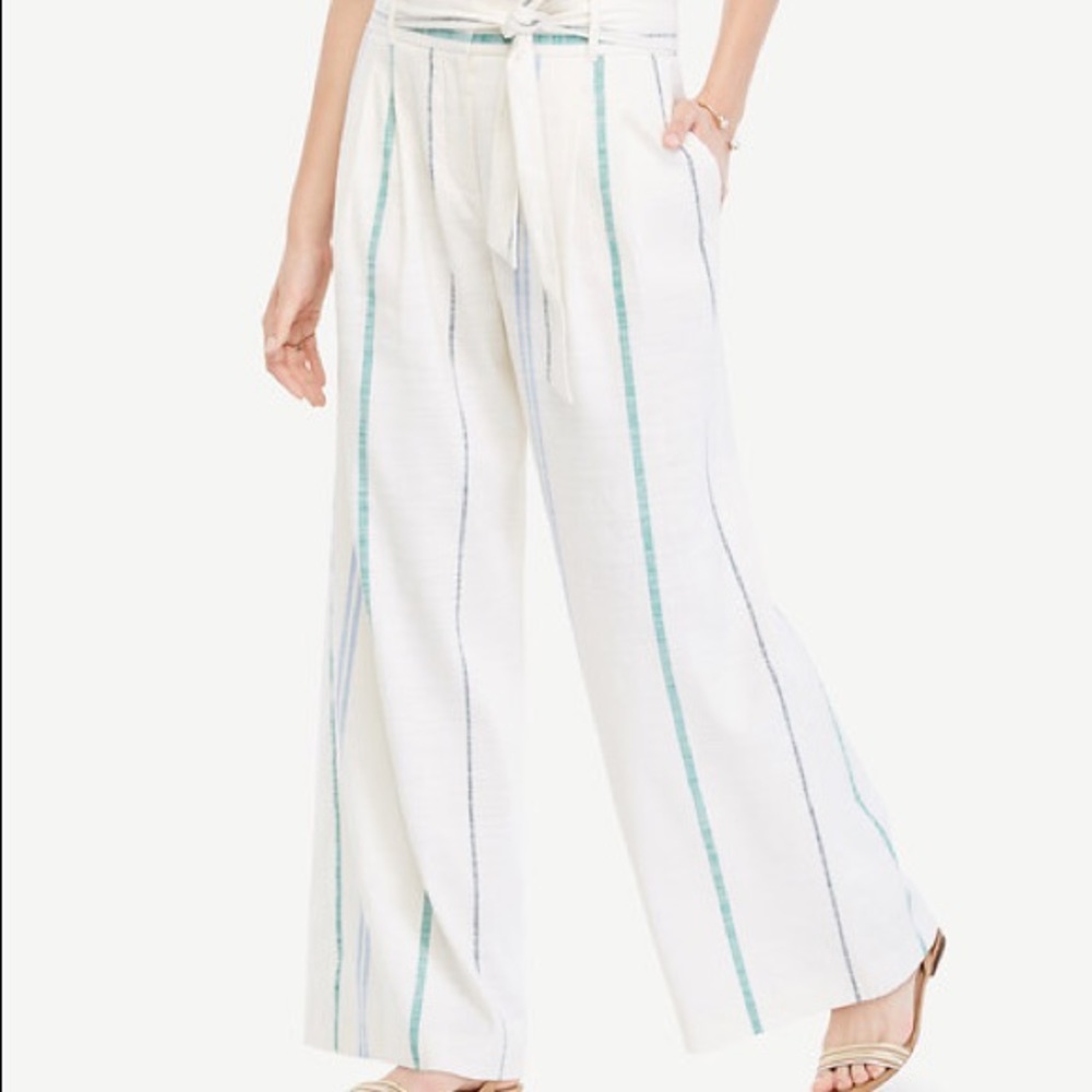 Ann Taylor tie waste white spring pant
